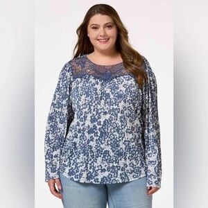 ❄️ Cato | PLUS SIZE BLUE SPLASH LACE TRIM TOP Various Sizes Available